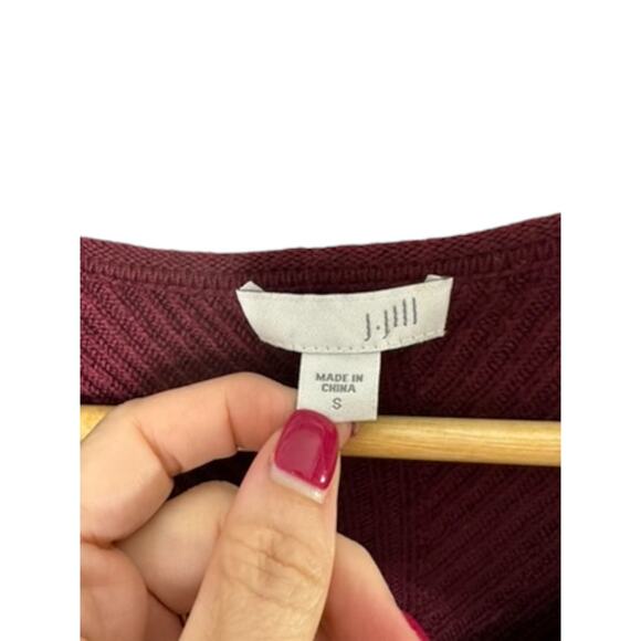 J.Jill Ribbed V-Neck Dark Maroon Long Sleeve Tunic Sweater Women's Small - Picture 4 of 8